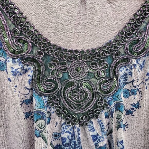 Live and Let Live Purple Embellished Boho Top Womens S Paisley Print 3/4 Sleeve - Picture 11 of 16